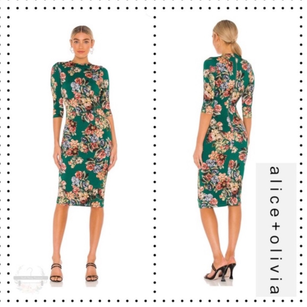 ALICE + OLIVIA Delora Fitted Mock Neck Midi Dress, size 6